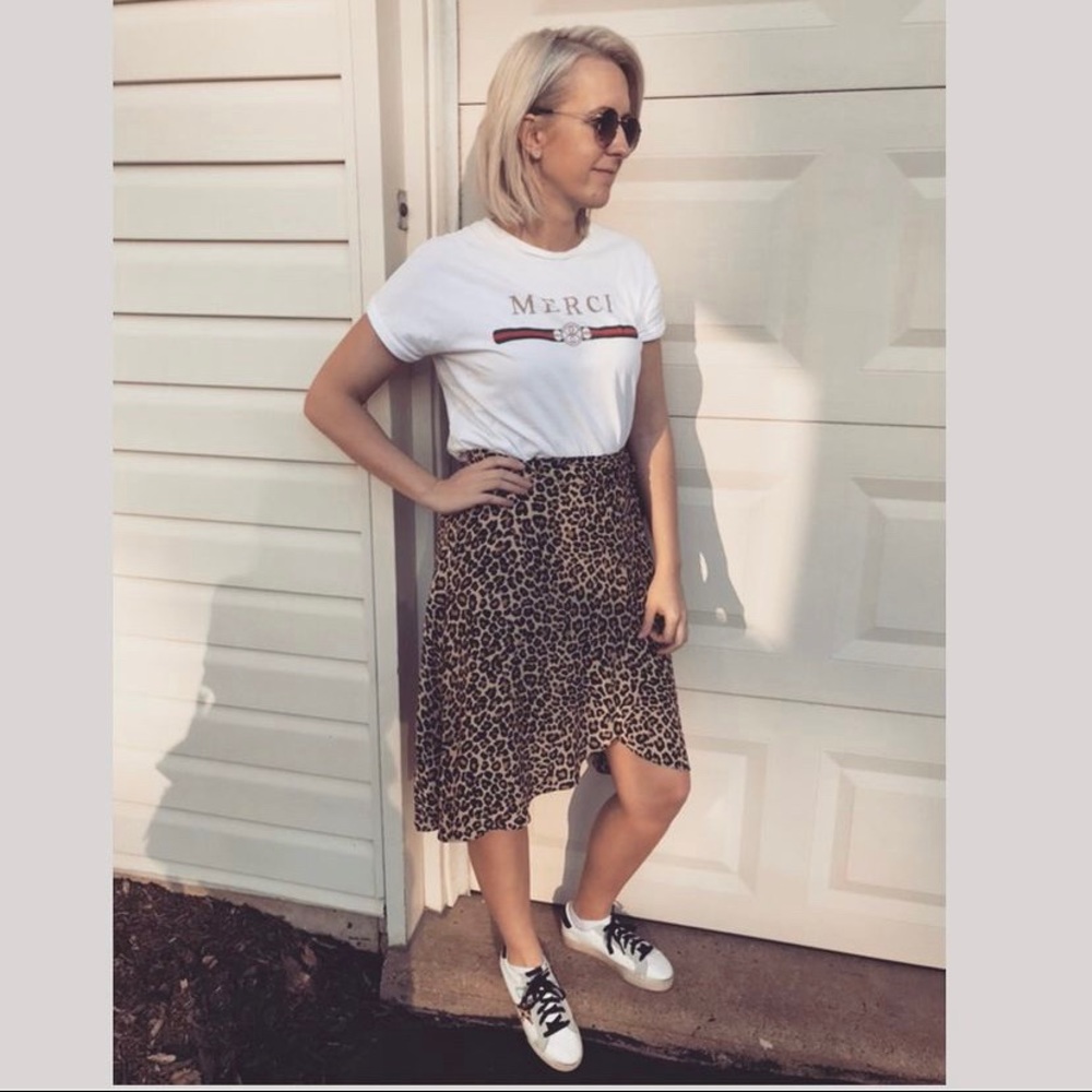 Bershka leopard print midi wrap skirt Sz L